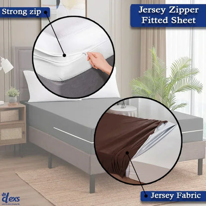 Jersey Zipper Bed Fitted Sheet - Dark Brown