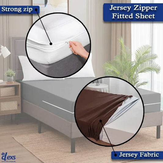 Jersey Zipper Bed Fitted Sheet - Dark Brown