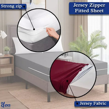 Jersey Zipper Bed Fitted Sheet - Mehroon