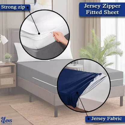 Jersey Zipper Bed Fitted Sheet - Navy Blue