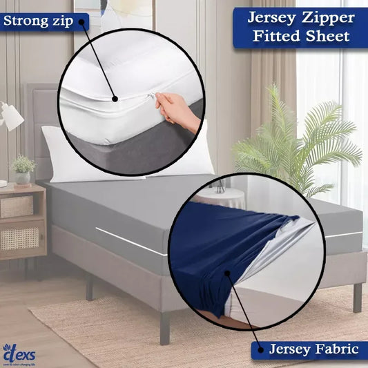 Jersey Zipper Bed Fitted Sheet - Navy Blue