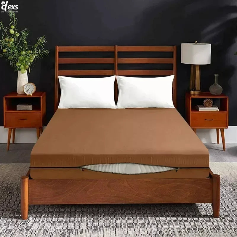 Jersey Zipper Bed Fitted Sheet - Camel
